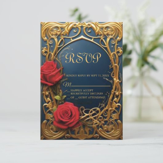 Schoonheid en het Beest Sweet 16 RSVP-kaart RSVP Kaartje (Staand voorkant)