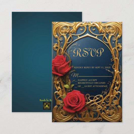 Schoonheid en het Beest Sweet 16 RSVP-kaart RSVP Kaartje (Voorkant / Achterkant)