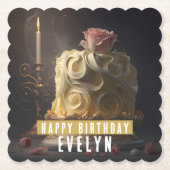 Schoonheid en het Beest Verjaardagstaart - Kartonnen Onderzetters (Voorkant)