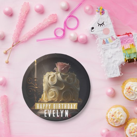 Schoonheid en het Beest Verjaardagstaart - Papieren Bordje (Feest)