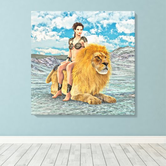 Schoonheid en Leeuw Canvas Afdruk (Insitu (Houten vloer))