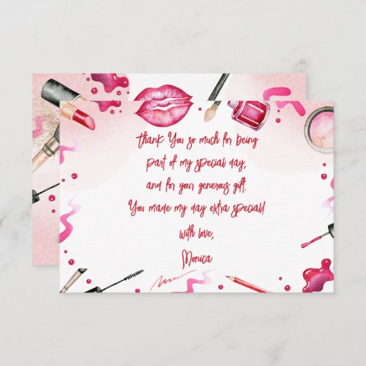 Schoonheid en make-up spa verjaardag bedankkaart (Voorkant / Achterkant)