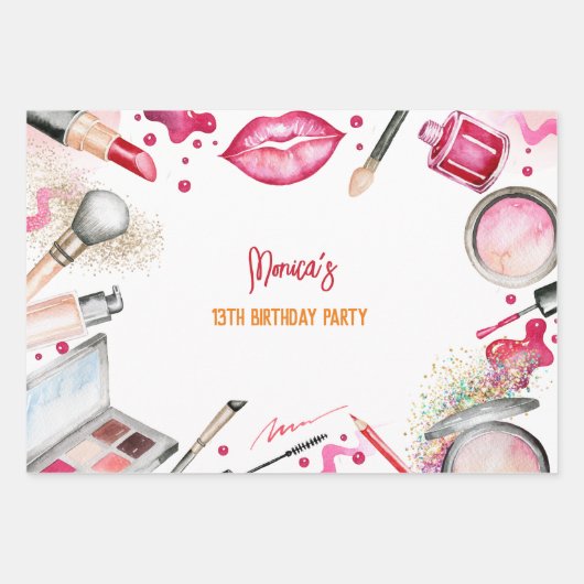 Schoonheid en make-up spa verjaardagsfeestje inpakpapier vel (Voorkant)