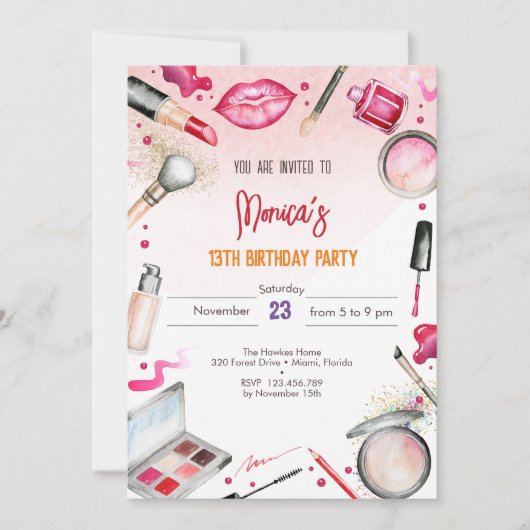 Schoonheid en make-up spa verjaardagsfeestje kaart (Voorkant)