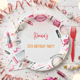 Schoonheid en make-up spa verjaardagsfeestje papieren bordje
