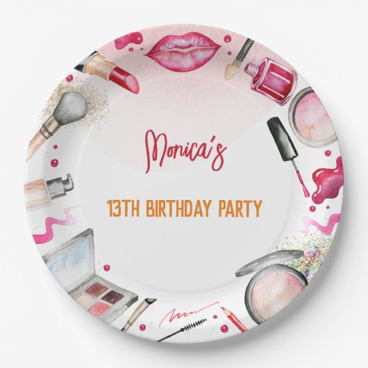 Schoonheid en make-up spa verjaardagsfeestje papieren bordje (Voorkant)