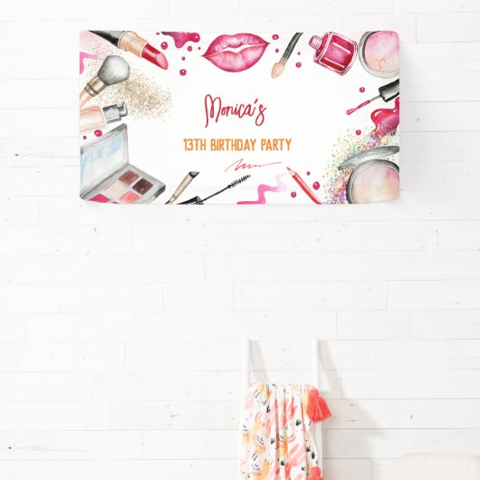 Schoonheid en make-up spa verjaardagsfeestje spandoek (Insitu)