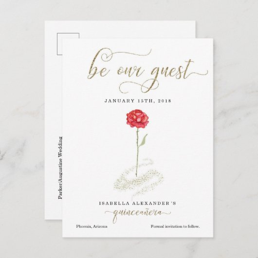 Schoonheid & het Beest Quinceañera Save the Date Aankondigingskaart (Voorkant / Achterkant)