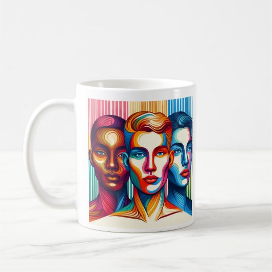 Schoonheid in gelijkheid 3 gezichten koffiemok (Links)