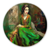 Schoonheid in het groen keramische knop (Voorkant)