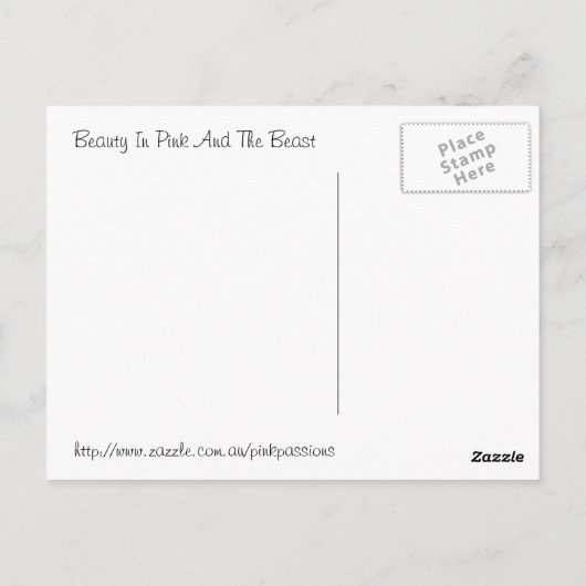 Schoonheid in roze en in het beest briefkaart (Achterkant)