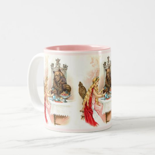 Schoonheid in roze en in het beest tweekleurige koffiemok (Voorkant links)