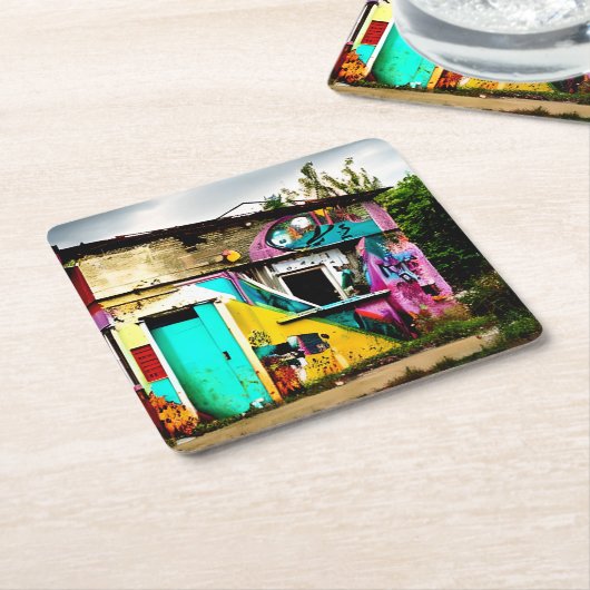 Schoonheid in vernietiging Kleurrijke Graffiti Ver Kartonnen Onderzetters (Schuin)