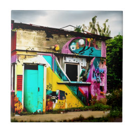 Schoonheid in vernietiging Kleurrijke Graffiti Ver Tegeltje