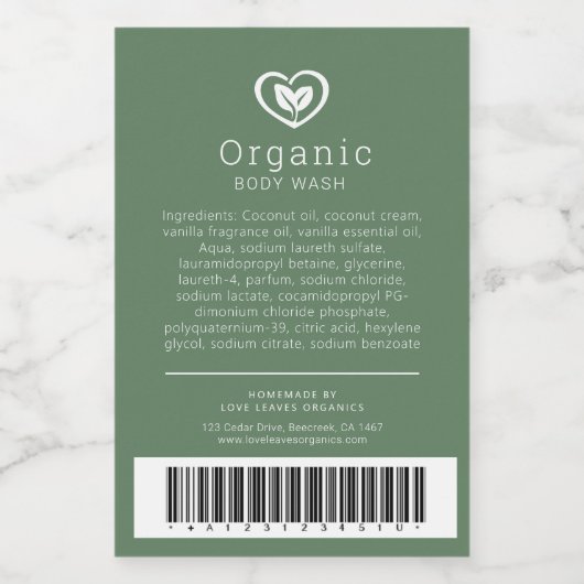 Schoonheid ingrediënt barcode label bladeren logo  wijn etiket (Enkel label)