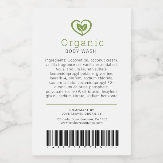 Schoonheid ingrediënten en barcode label bladeren  wijn etiket (Enkel label)