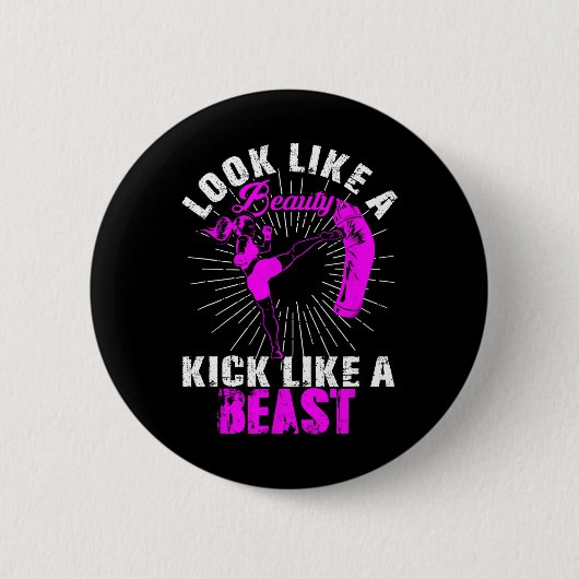 Schoonheid Kickboksen Beest Kickbokser Meisje Vech Ronde Button 5,7 Cm (Voorkant)