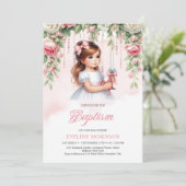 Schoonheid klein meisje met kaars blush rozen kran kaart (Staand voorkant)