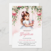 Schoonheid klein meisje met kaars blush rozen kran kaart (Voorkant / Achterkant)