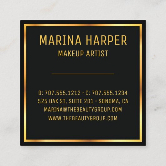 Schoonheid Luxe Zwart Goud Elegant Design Vierkante Visitekaartje (Achterkant)