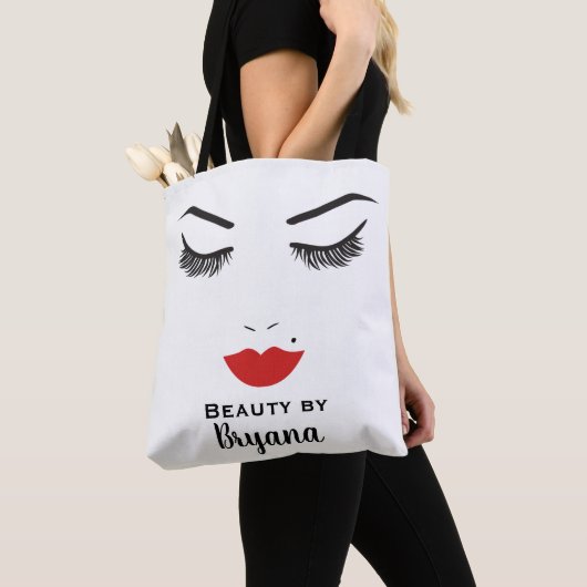 Schoonheid Make-up Gezicht Wimpers & Rode Lippen S Tote Bag (Dichtbij)