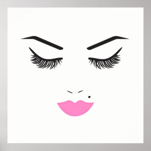 Schoonheid Make-up Gezicht Wimpers & Roze Lippen C Poster