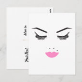 Schoonheid Make-up Gezicht Wimpers & Roze Lippen S Briefkaart (Voorkant / Achterkant)