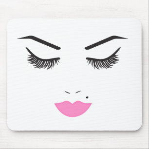 Schoonheid Make-up Gezicht Wimpers & Roze Lippen S Muismat