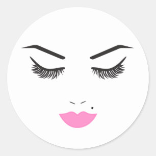 Schoonheid Make-up Gezicht Wimpers & Roze Lippen S Ronde Sticker