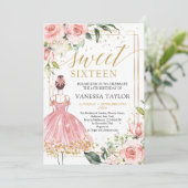 Schoonheid meisje jurk blush bloemengoud zoet zest kaart (Staand voorkant)