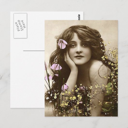  schoonheid met bloemen briefkaart (Voorkant / Achterkant)