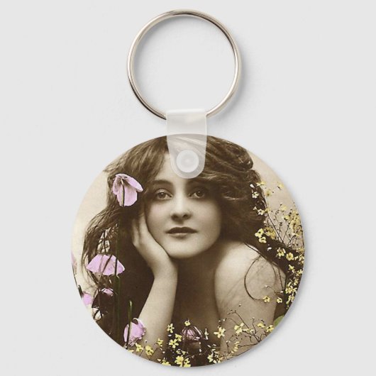  schoonheid met bloemen sleutelhanger (Voorkant)