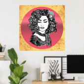 Schoonheid met krullend haar - Krullenhaar schoonh Poster (Thuiskantoor)