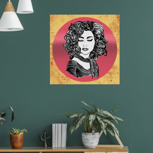 Schoonheid met krullend haar - Krullenhaar schoonh Poster (Woonkamer 1)