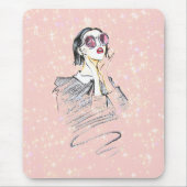 Schoonheid met zwarte en roze meisjes muismat (Voorkant)