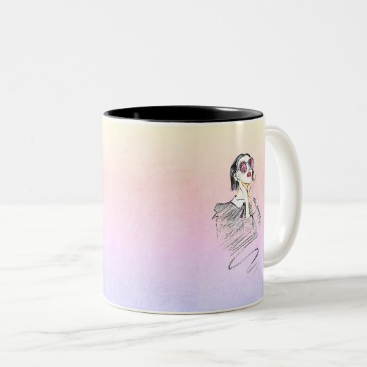 Schoonheid met zwarte en roze meisjes tweekleurige koffiemok (Voorkant rechts)