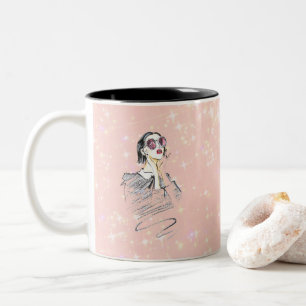 Schoonheid met zwarte en roze meisjes tweekleurige koffiemok