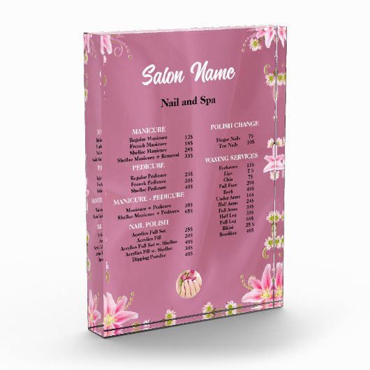 Schoonheid Nail Salon Prijs Lijst menu Fotoblokken (Links)