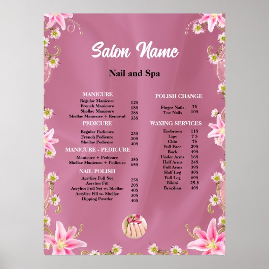Schoonheid Nail Salon Prijs Lijst menu Poster (Voorkant)