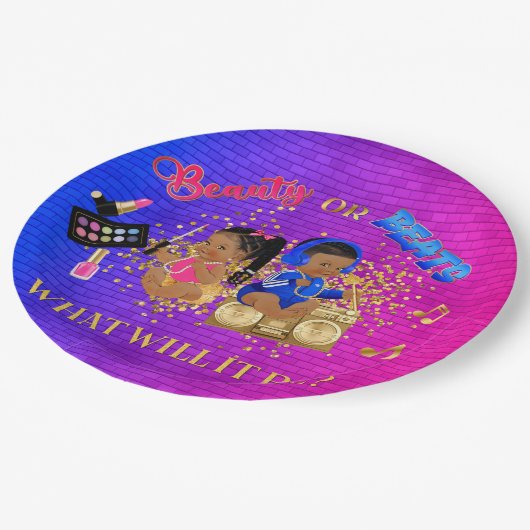 Schoonheid of Beats Blue Hot Pink Gold Gender onth Papieren Bordje (Gekanteld)