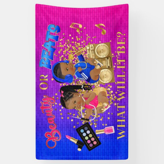 Schoonheid of Beats Blue Hot Pink Gold Gender onth Spandoek (Verticaal)