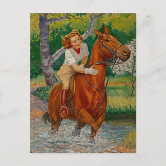 Schoonheid op een paard 1960s pin-up meisje briefkaart (Voorkant)