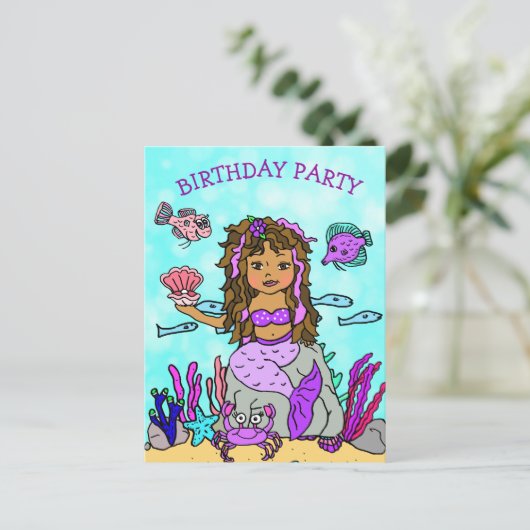 Schoonheid Paarse Meermin Verjaardagsuitnodigingen Briefkaart (Staand voorkant)