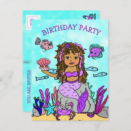 Schoonheid Paarse Meermin Verjaardagsuitnodigingen Briefkaart (Voorkant / Achterkant)