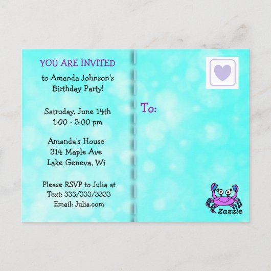 Schoonheid Paarse Meermin Verjaardagsuitnodigingen Briefkaart (Achterkant)