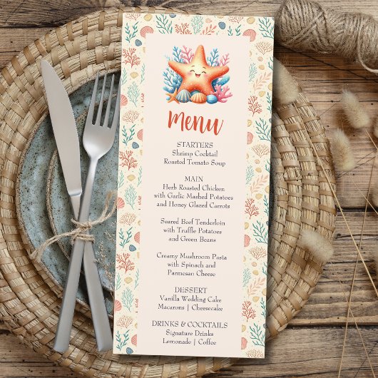Schoonheid Pastel Ocea Zeester Aangepaste Baby Sho Menu