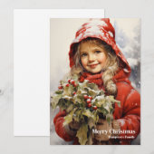 Schoonheid retro meisje met hulstbes feestdagenkaart (Voorkant / Achterkant)