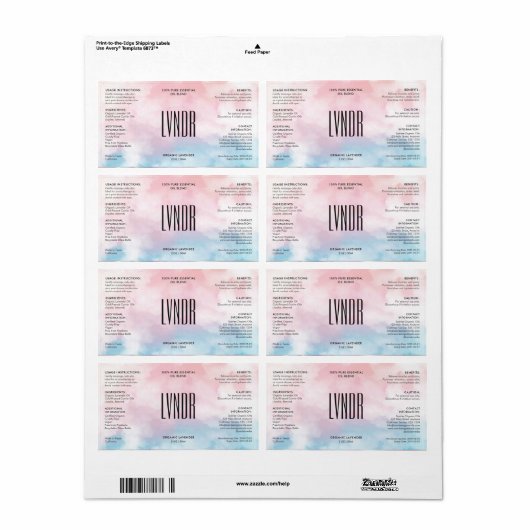 Schoonheid Roze Blauw Wolk Moderne Ingrediënten Pr Etiket (Full Sheet)