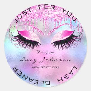 Schoonheid Salon Glitter Bright Pink Lashes Drift Ronde Sticker