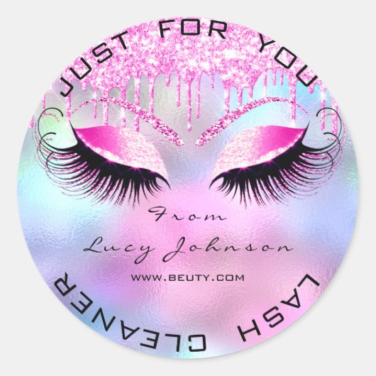 Schoonheid Salon Glitter Bright Pink Lashes Drift Ronde Sticker (Voorkant)